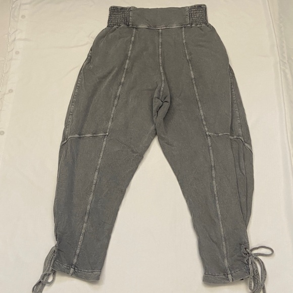 Free People FP One Billie Smocked Waist, Pleated, Lace-Up Gray Pants. Size L - Picture 12 of 13